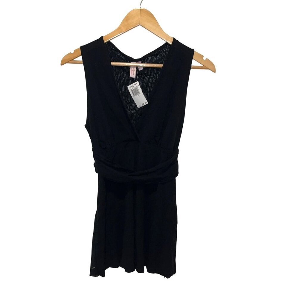 NWT Sweet Pea By Stacy Frati Black Sleeveless V-Neck Stretch Knit Top  L Large